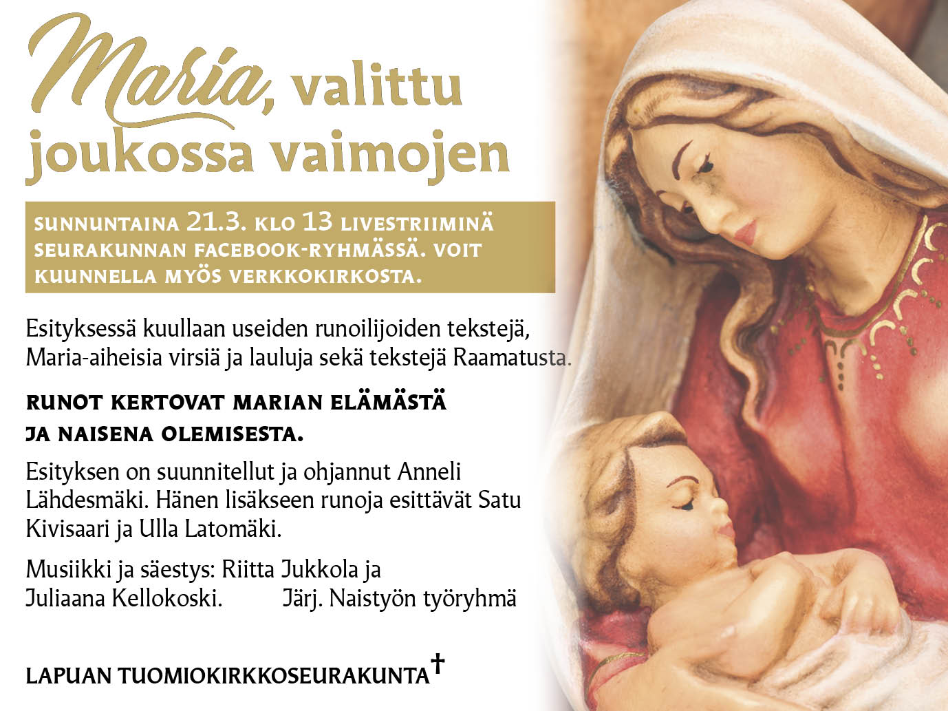 Runoesitys Maria, valittu joukossa vaimojen Runotapahtuma
